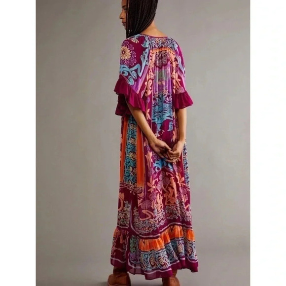 NWT Free People Back to Barcelona Kaftan Duster Kimono Maxi Dress Boho Printed - Picture 6 of 17